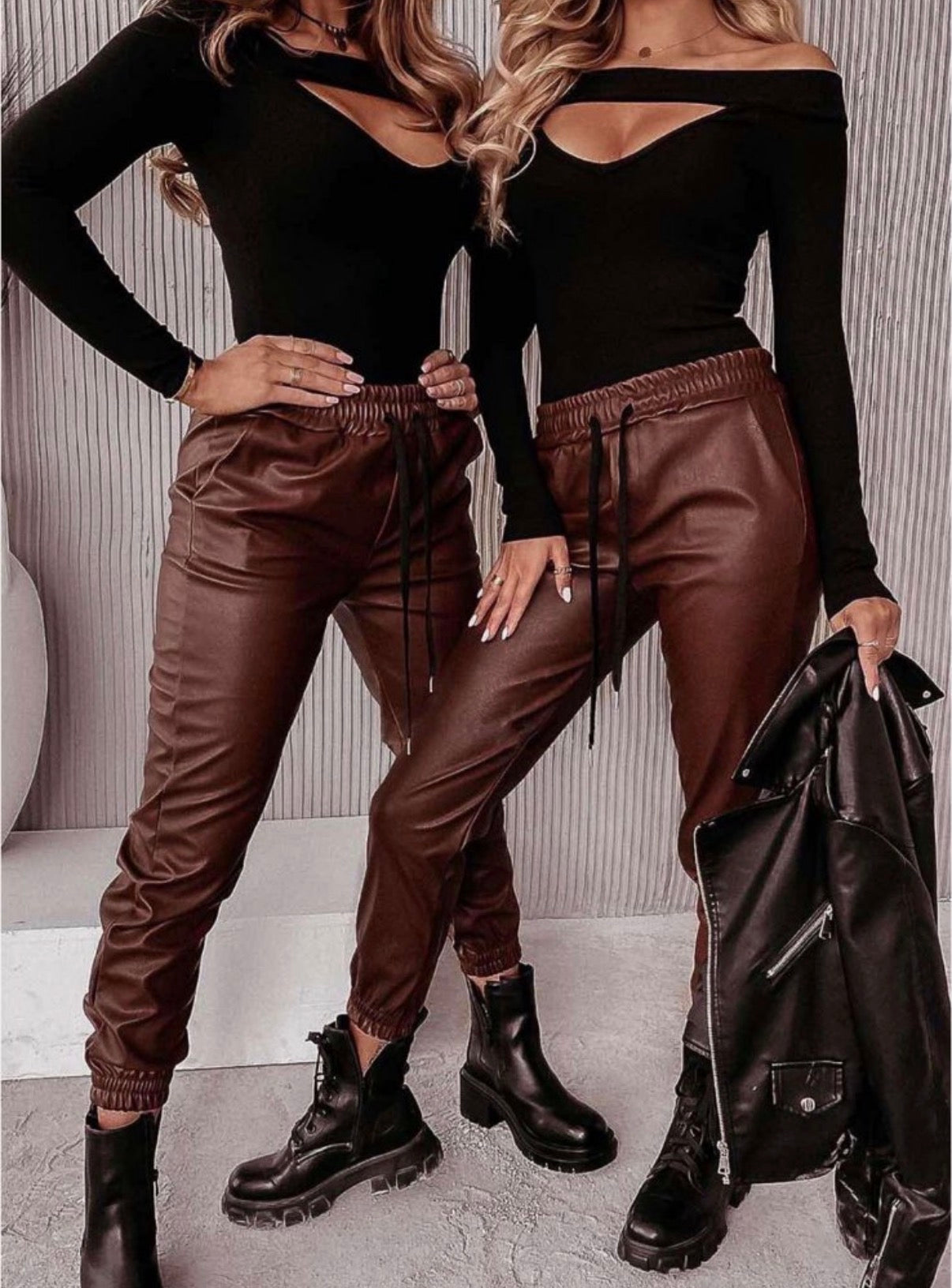 Кожен панталон Елеганс кафяв